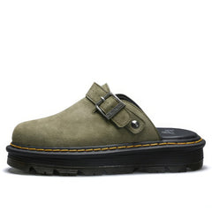 Buckle Strap Suede Platform Mules