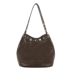 Too Busy Grommet Stud Brown Shoulder Bag