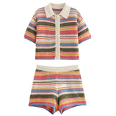 Seaside Striped Crochet Top + Shorts Co-Ord