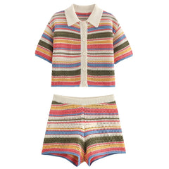 Seaside Striped Crochet Top + Shorts Co-Ord