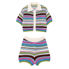 Seaside Striped Crochet Top + Shorts Co-Ord