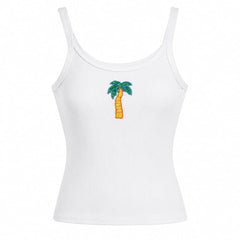 Beaded Palm Tree Ribbed Tank Top