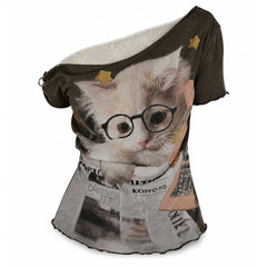 Cat Graphic Layered T-Shirt