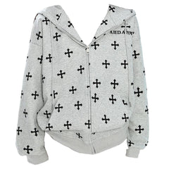 Cross Print Zip Up Hoodie