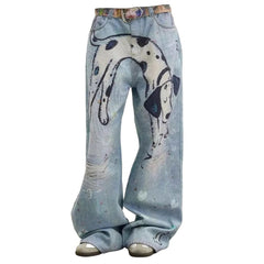 Dog Print Wide Leg Jeans