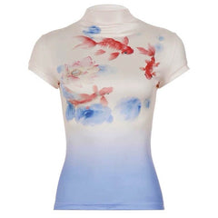 Koi Fish Print Turtleneck Top