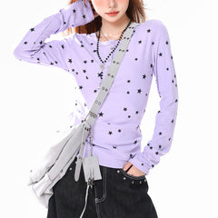 Lavender Star Print Henley Top