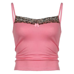 Leopard Trim Pink Y2K Tank Top