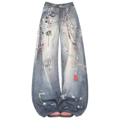 Loose Fit Chain Print Jeans