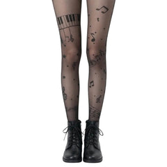 Music Note Print Tights
