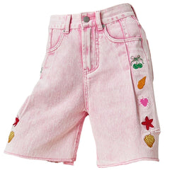 Ocean Embroidered Denim Shorts