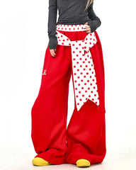 Polka Dot Belt Wide Leg Pants