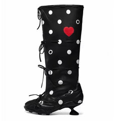 Polka Dot Heart Kitten Heel Boots