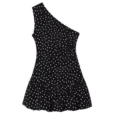Polka Dot One Shoulder Ruffle Top
