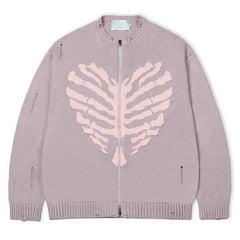 Skeleton Print Zip Up Sweater