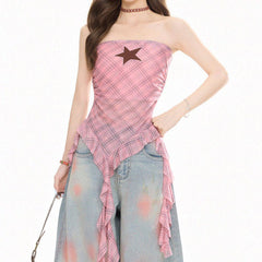 Teen Spirit Star Plaid Bandeau Top
