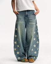 Star Print Barrel Jeans
