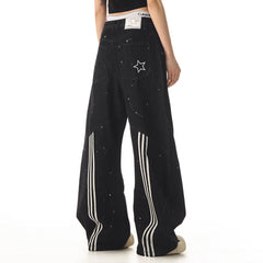 Star Pocket Striped Baggy Jeans