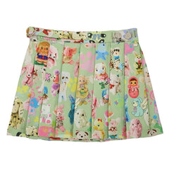 Toy Print Pleated Mini Skirt
