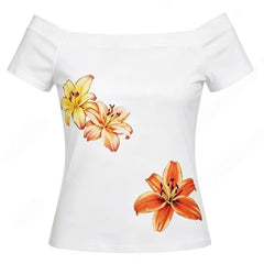 Tropical Flowers Coconut Girl Off Shoulder Top