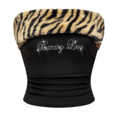 Y2K Fur Trim Tube Top