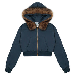 Y2K Aesthetic Cropped Fur Hoodie