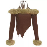 Y2K Fuzzy Off-Shoulder Top