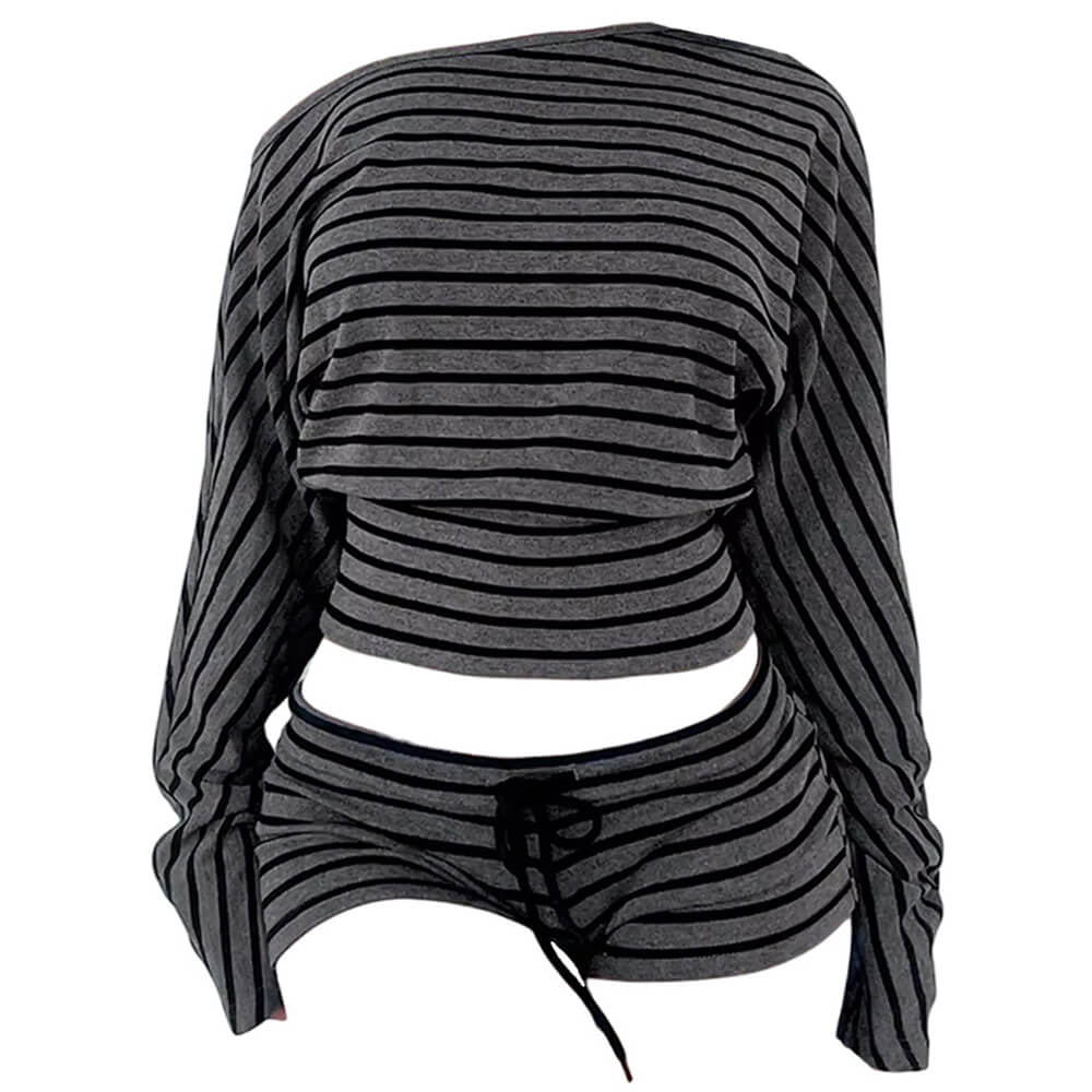 2000s One-Shoulder Top & Striped Shorts Set