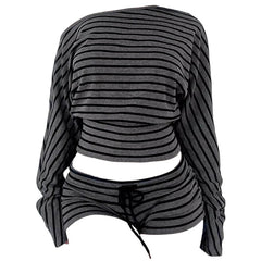 2000s One-Shoulder Top & Striped Shorts Set