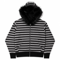 2000s Striped Faux Fur Zip-Up Hoodie