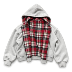 90s Plaid Grey & Red Reversible Hoodie
