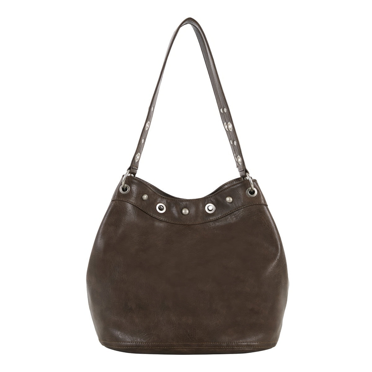 Too Busy Grommet Stud Brown Shoulder Bag