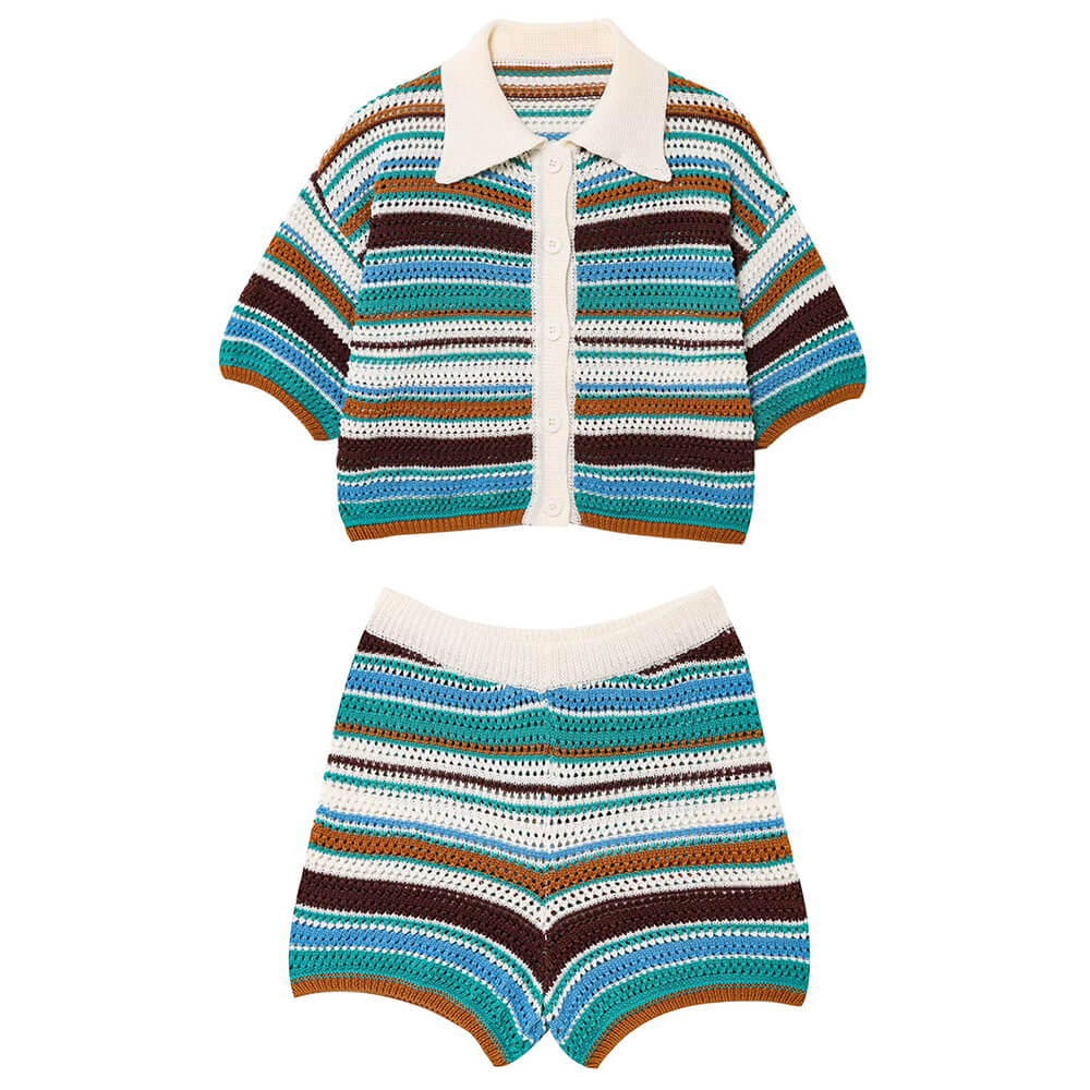 Seaside Striped Crochet Top + Shorts Co-Ord