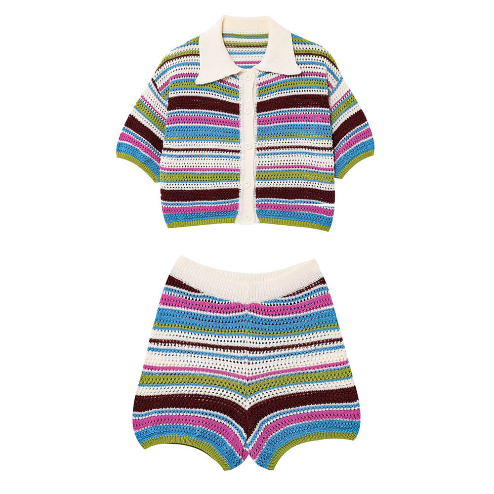 Seaside Striped Crochet Top + Shorts Co-Ord
