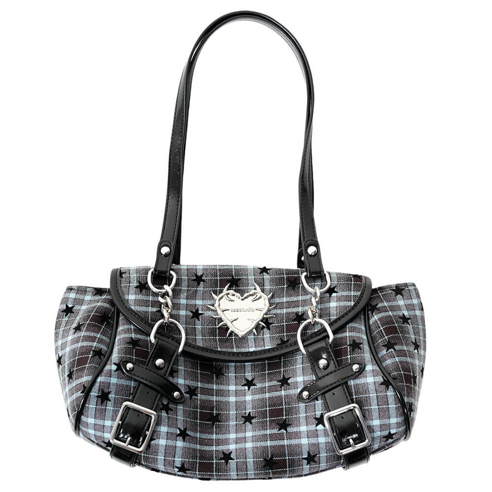 Come As You Are Spiked Heart Plaid Shoulder Bag