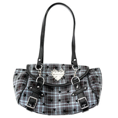 Come As You Are Spiked Heart Plaid Shoulder Bag