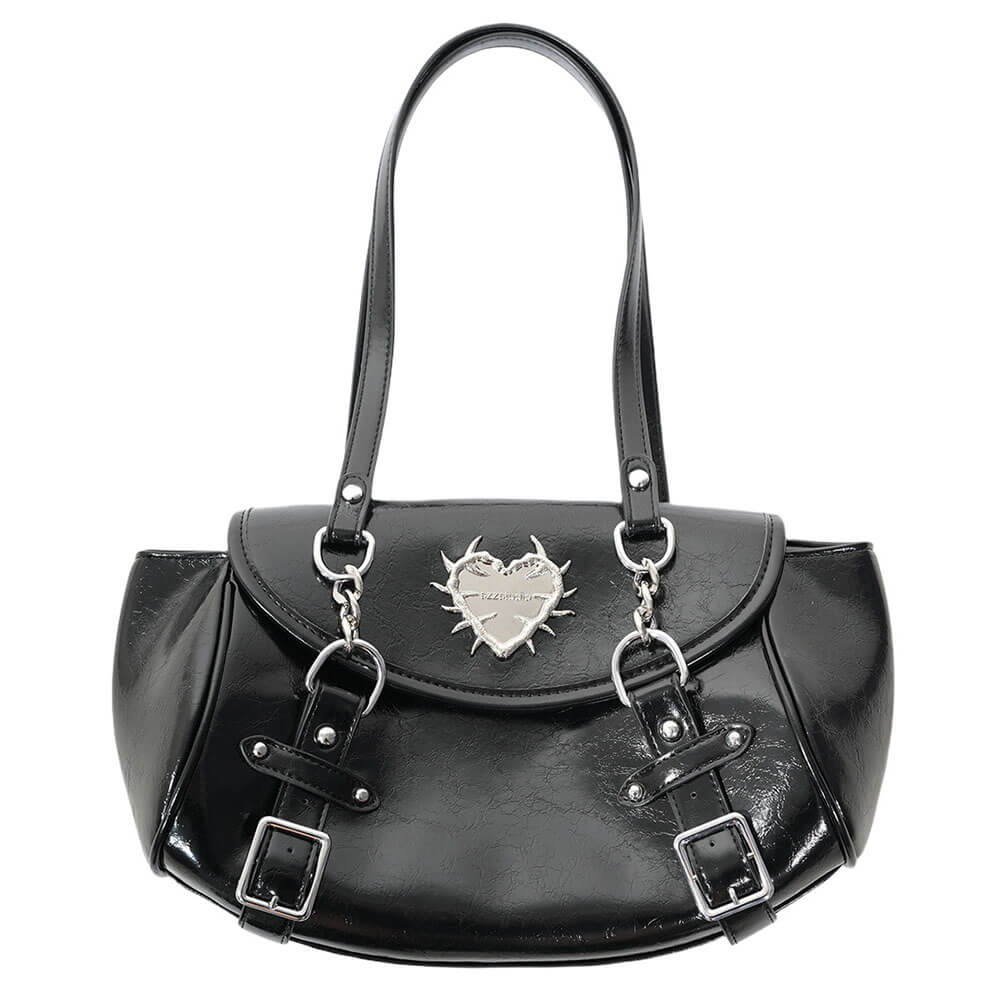 Come As You Are Spiked Heart Plaid Shoulder Bag