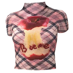 Apple Core Print Y2K Baby Tee