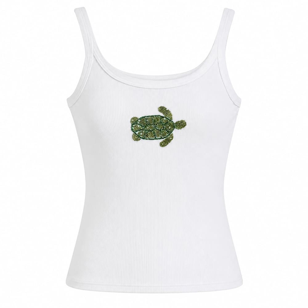 Sea Turtle Beaded Patch Tank Top