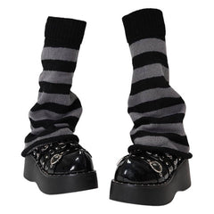 Black & Grey Striped Leg Warmers