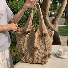 Bow Crochet Tote Bag
