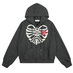 Broken Heart Skeleton Zip Up Hoodie