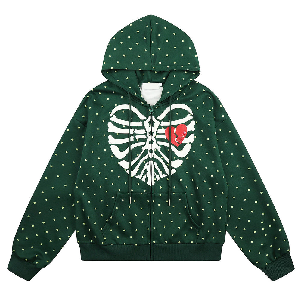 Broken Heart Skeleton Zip Up Hoodie