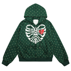 Broken Heart Skeleton Zip Up Hoodie
