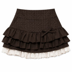 Library Crush Brown Plaid Ruffle Mini Skirt