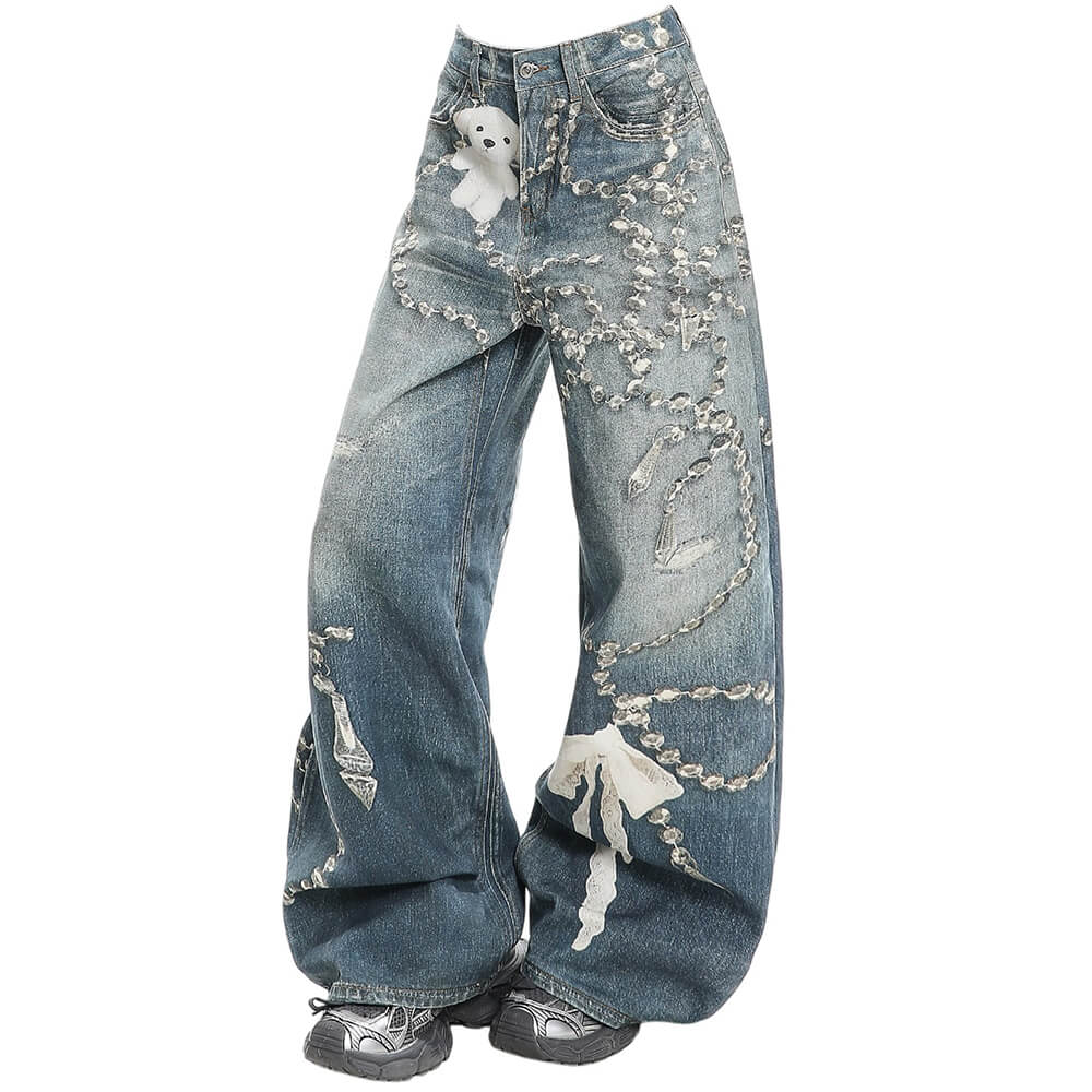 Coquette Bow Chain Print Jeans
