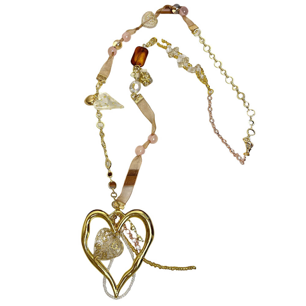 Coquette Heart Charm Beaded Necklace