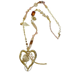 Coquette Heart Charm Beaded Necklace