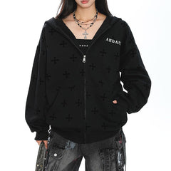 Cross Print Zip Up Hoodie