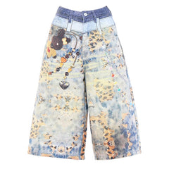 I Woke Up Cute Chain Print Denim Shorts